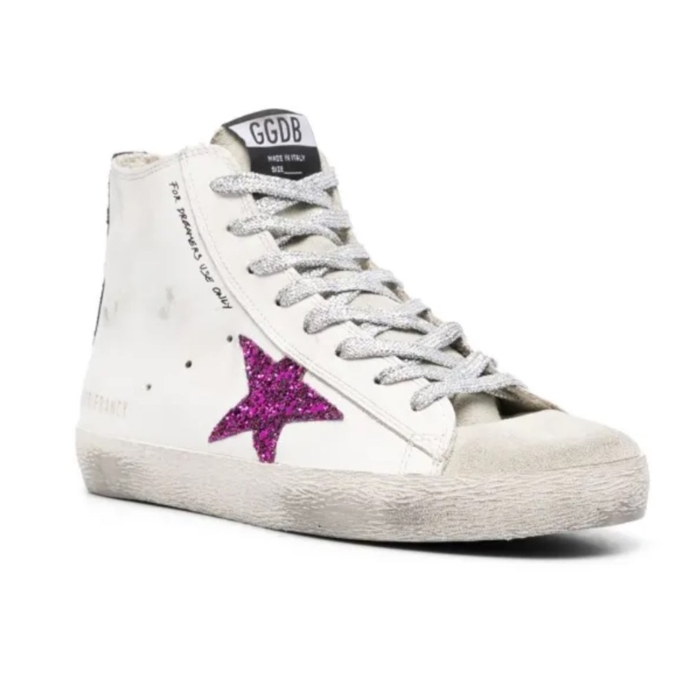 Golden Goose Francy Sneaker in White Ice, Fuchsia and Black